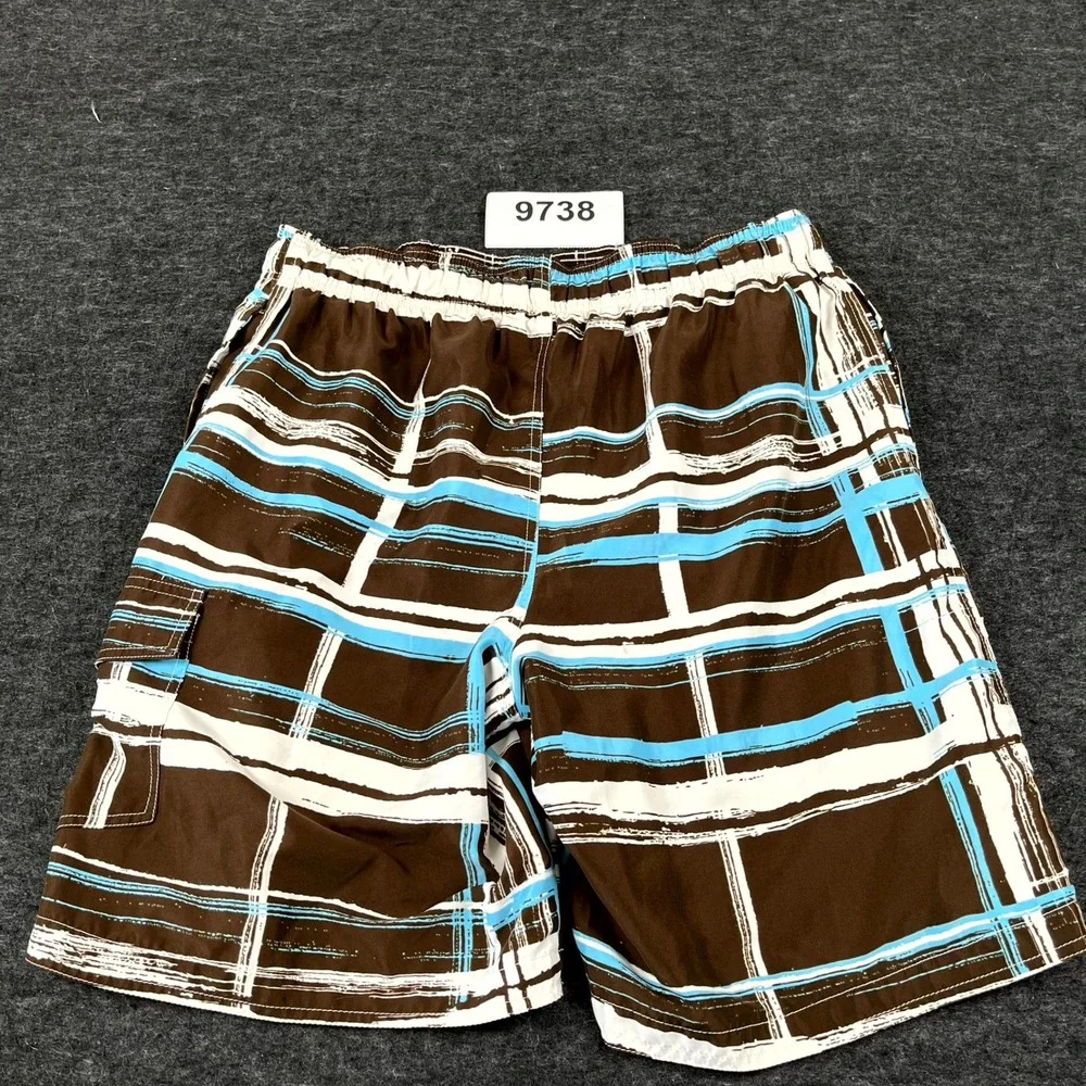Sonoma Swim Trunk Board Shorts Mens Large Brown Blue Plaid Beach Swimwear